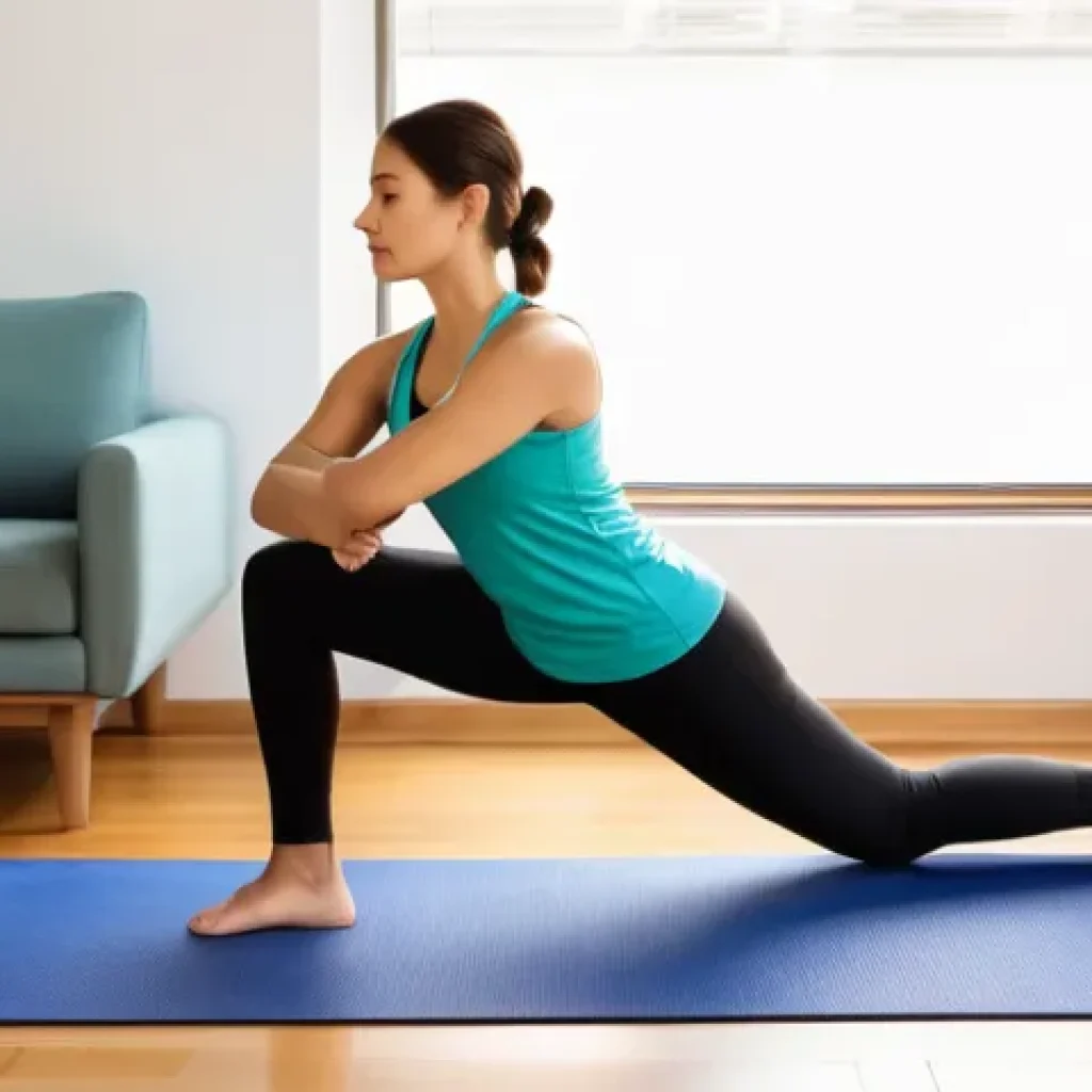 홈트 운동과 수면의 관계 - **Prompt 1: Serene Evening Yoga**
    "A young woman, approximately 28 years old, with a serene and ...
