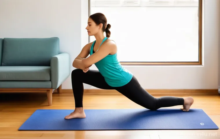 홈트 운동과 수면의 관계 - **Prompt 1: Serene Evening Yoga**
    "A young woman, approximately 28 years old, with a serene and ...