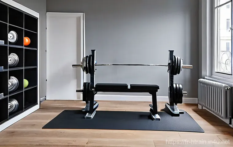 홈트 바벨 운동 - **Prompt 1: "The Home Gym Sanctuary"**
"A cozy, well-organized home gym corner in a modern Paris...