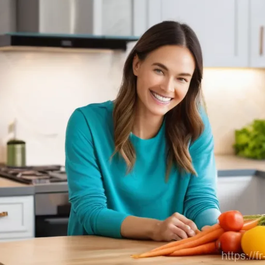 홈트 운동 다이어트 효과 - **Prompt for Healthy Home Cooking and Mindful Eating:**
    "A cheerful and focused woman in her lat...