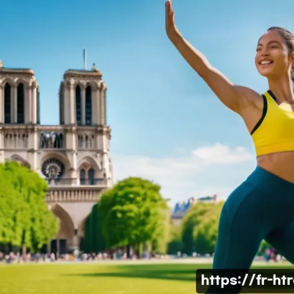 홈트 점핑잭 - **Prompt:** A young woman in her early 20s is doing jumping jacks in a sunny Parisian park. She's we...
